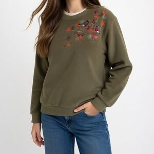 Vintage Tradition- Country Collection Embroidered Olive Green Bird Sweatshirt